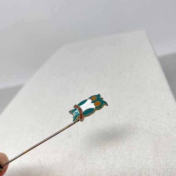 Cloisonne Enamel Owl Stick Pin Novelty Bird Vintage Gold-Tone Green - Picture 11 of 13